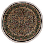 Bareens Designer Rugs - Imran Pak Persian Evonne Black/Green Wool Round - 8'1'' x 8'6'' - Designed with mesmerizing intricacy and gorgeous color palette, this hand-knotted masterpiece demonstrates the beauty and electrifying thrill of Pak Persian art. These meticulously hand-knotted Pak-Persian rug is made with pure wool and features breathtaking traditional, transitional, and tribal designs in bold luxurious color pallets. Known for their intricate designs these rugs are a reproduction of Persian rugs, made in Pakistan with unique Mughal designs. Made by master weavers using the same Persian texture, design and dying technique, we wanted to produce the most significant manifestation of Persian art, life, and culture. This rug is most famous for its exceptional quality, incredible designs, patterns, and vibrant rich color. Pak-Persian rugs made with Persian weave with high knot counts, which enables the high intricacy and detail found in the patterns are also referred to as "State of art", each color adds a rich beautiful detail in the artwork of this rug. The design, color, and beautiful chromatic composition with a vibrant sheen with intricate designs, exude beauty, elegance, and quality make this rug a masterpiece of its own.