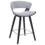 Armen Living - Jagger Counter Height Bar Stool, Black Veneer With Gravel Grey - Add a sculptural touch to your dining space with the Jagger Counter Height Stool ' a refined blend of Mid-Century influence and modern comfort. With its gracefully curved seat, low rounded backrest, and artful silhouette, the Jagger delivers ergonomic support and aesthetic impact in equal measure. Designed to enhance the flow of contemporary, minimalist, or transitional interiors, this stool makes a bold yet inviting statement. The Jagger's seat is generously padded and upholstered in your choice of high-quality materials ' from smooth faux leather that adds a sleek, timeless appeal to soft, textured fabric that introduces warmth and dimension. Its solid wood legs are paired with a durable metal footrest, offering both comfort and lasting performance, whether you're enjoying breakfast at the kitchen island or hosting a weekend gathering. We've expanded the collection to include new fabric options to meet evolving design trends. In addition to classic combinations like cream or brown faux leather with a walnut finish and gray faux leather with black brushed wood, the Jagger is now also available in oatmeal fabric with a white wash wood finish and gravel grey fabric paired with black brushed wood veneer. These new additions offer a softer, more organic feel while maintaining the same durability and visual appeal. With its clean lines, neutral tones, and timeless silhouette, the Jagger Counter Stool effortlessly enhances modern kitchens, open-concept dining rooms, or stylish apartment spaces. Built for everyday use and made to impress, it's a seating solution that complements your lifestyle and elevates your home.