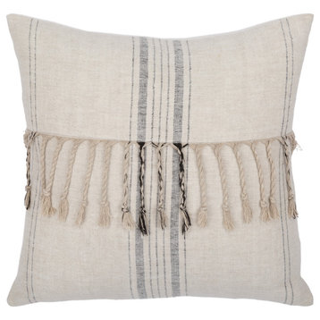Linen Stripe Embellished 20"H x 20"W Pillow Kit, Polyester Insert