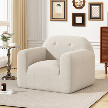 Zuridia Indoor Fabric Boucle Modern Club Chair Single, Textured Boucle White