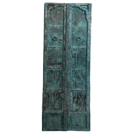 Consigned Rustic Antique Teak Wood Exterior Haveli Doors Old Indian Doors 84