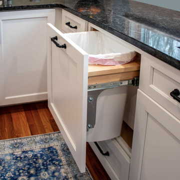 Kitchen with White Perimeter and Blue Island Cabinet Reface