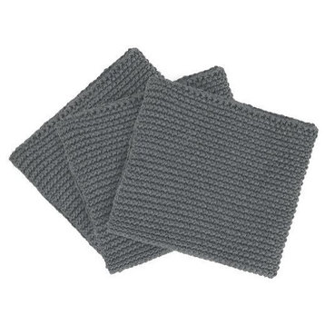Wipe Perla Knitted Dish Cloths Set of 3 Cotton, Sharkskin/Gray