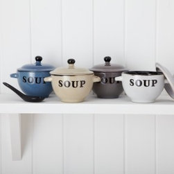 glazed ceramic soupbowl with spoon - Bowls