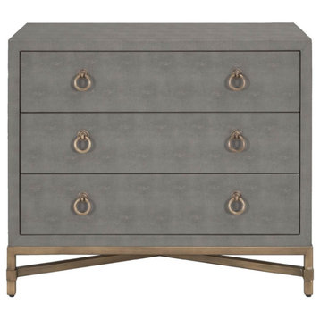 Maklaine 3 Drawer Faux Shagreen Nightstand in Gray and Brushed Gold