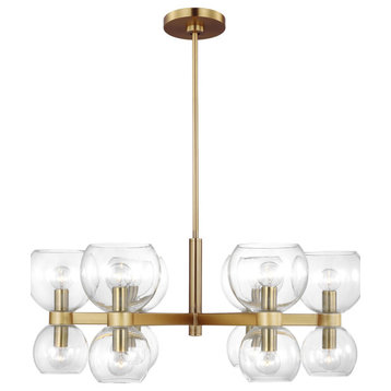 Londyn Small Chandelier, Burnished Brass with Clear Glass