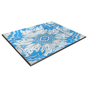 Reverse Painted Mirror Tray with Beveled Edge, Sky Blue, 18"x14"