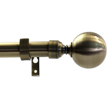 1" Steel Ball Drapery Curtain Rod, Antique Brass, 84"-120"