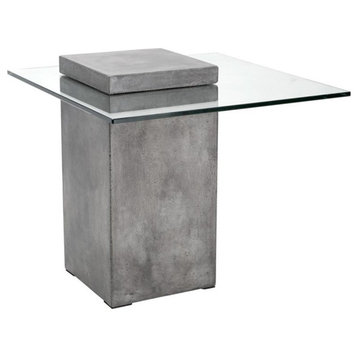 Maklaine 21.5" Square Modern Concrete and Tempered Glass End Table in Gray