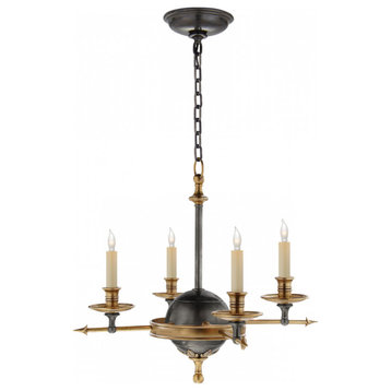 Leaf and Arrow Small Chandelier, 4-Light, Bronze with Antique Brass, 15.5"W