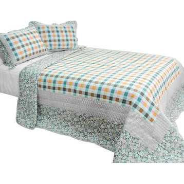 Nice Jane 3PC Cotton Vermicelli-Quilted Printed Quilt Set (Full/Queen Size)