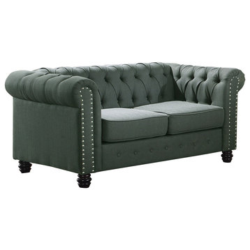 Kimber Linen 2-Piece Sofa and Love Seat Set, Olive
