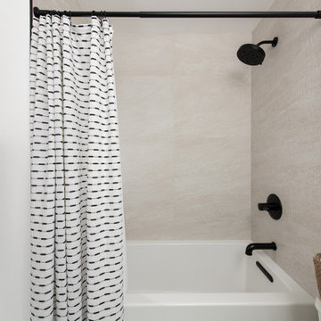 Waterproof shower/tub combo in textured ivory norge stone