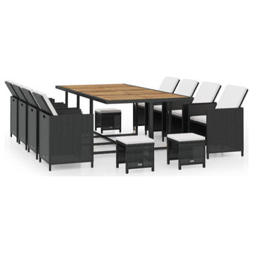 vidaXL Patio Furniture Set Outdoor Table and Chair 13 Piece Acacia Wood Black