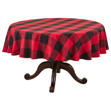 Cotton Tablecloth With Buffalo Plaid Design, Red