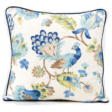Peacock pillow cover, Jacobean floral and bird pillow cover, lumbar pillow cover