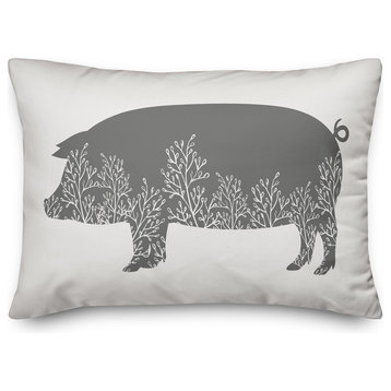 Floral Gray Pig 14x20 Lumbar Pillow