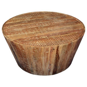 Living Room Coffee Table Bowl Shaped Reclaimed Wood Rustic 38 Round Rustic Reclaimed Wood Tapered Sides Coffee Table
