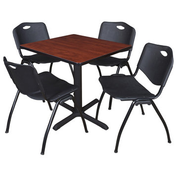 Cain 30" Square Breakroom Table- Cherry & 4 'M' Stack Chairs- Black