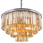 Gatsby Luminaires - Fringe 17-Light Chandelier, Polished Nickel, Golden Teak, Without LED Bulbs - Bring glamour to your home with this seventeen light stunning pendant chandelier from Glass Fringe collection. Industrial style frame yet delicate and modern glass fringe options this stunning ceiling light will surely update your decor