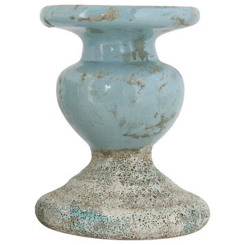 Large Distressed Blue Terracotta Pillar Candleholder