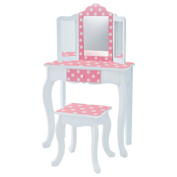 Kids Vanity Table Set Girl Makeup Desk Pink