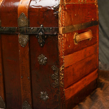 Full Interior and Exterior Refinish of an Antique Dome-Top Trunk with Embossed M