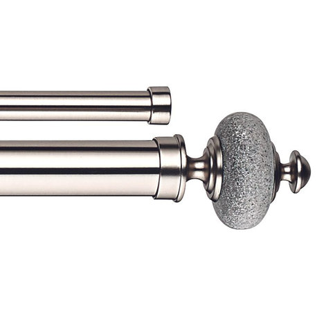 Linen Avenue Grey Stone Cap Double Curtain Rod Set,66-120 Inch,Polished Nickel