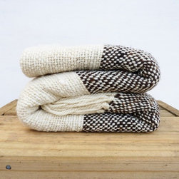 Striped Black and White Wool Sheep Handwoven Blanket - Throws