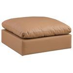 Meridian Furniture - Comfy Beige Linen Textured Fabric Modular Chair, Cognac, Vegan Leather, Ottoman - Give your space a whole new look with this cognac Comfy vegan leather ottoman. This handsome ottoman fits nicely with other items in the Comfy collection and is a versatile seating option designed for adaptability, comfort and style. Wrapped in rich cognac durable vegan leathered upholstery, this ottoman offers a plush embrace of overstuffed down feather cushions, carefully crafted to deliver the highest level of comfort. The perfect seat for creating an oasis for relaxation, this ottoman has thick foam surrounding its frame for added support and coziness.