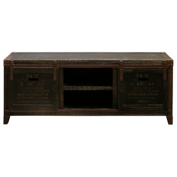 Bronze Distressed Crate Style TV console w/ Storage and Barn Door Hardware