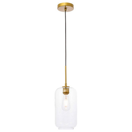 Living District Collier 1 Light Pendant, Brass/Clear Glass