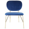 Gwen Contemporary/Glam Accent Chair in Gold Metal and Blue Velvet