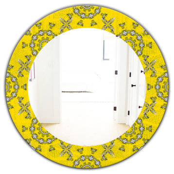 Designart Yellow Moods 5 Glam Wall Frameless Oval Or Round Wall Mirror, 32x32