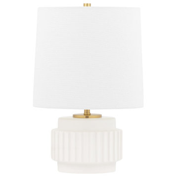 Kalani 1-Light Table Lamp, Matte White, White Belgian Linen Shade