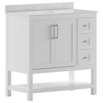 36" White Vanity with Drawers