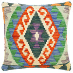 Bareens Designer Rugs - Boho Chic Turkish Siu Hand Woven Kilim Throw Pillow - Embellish your home with this timeless casual chic handmade Southwestern Kilim throw pillow covers made with and cotton. Constructed on a loom by Nomad Turkman people with hand spun and Natural Vegetable dyes these beautiful Kilim pillow covers are known for their beautiful repetitive geometrical, naturalistic floral and traditional patterns yet still giving it a moden look. Masterfully artisan-crafted on traditional Kilim looms with a contemporary fashion palette producing bold intricate sharp patterns making them a standout piece in any decor.