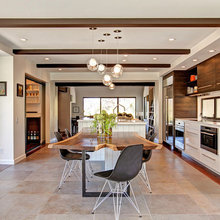 wood cabinets and white acrylic cabinets