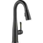 Delta - Delta Essa Pull-Down Bar/Prep Faucet With Touch2O Technology, Venetian Bronze - Touch it on. Touch it off. Whether you have two full hands or 10 messy fingers, Delta Touch2O Technology helps keep your faucet clean, even when your hands aren�t. A simple touch anywhere on the spout or handle with your wrist or forearm activates the flow of water at the temperature where your handle is set. The Delta TempSense LED light changes color to alert you to the water�s temperature and eliminate any possible surprises or discomfort. Delta MagnaTite Docking uses a powerful integrated magnet to pull your faucet spray wand precisely into place and hold it there so it stays docked when not in use. Delta faucets with DIAMOND Seal Technology perform like new for life with a patented design which reduces leak points, is less hassle to install and lasts twice as long as the industry standard*. Kitchen faucets with Touch-Clean  Spray Holes  allow you to easily wipe away calcium and lime build-up with the touch of a finger. You can install with confidence, knowing that Delta faucets are backed by our Lifetime Limited Warranty. Electronic parts are backed by our 5-year electronic parts warranty.  *Industry standard is based on ASME A112.18.1 of 500,000 cycles.
