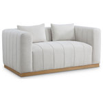 Meridian Furniture - Lucia Beige Linen Textured Fabric Chair, Cream, Loveseat - Succumb to the welcoming comfort of this Lucia textured linen fabric living room loveseat. This oversized loveseat offers you the room you need to cozy up with a book or a cup of hot tea. Its rich cream linen textured fabric feels soft and inviting against the skin, and the plump back cushion adds to its relaxing feel against your body. Deep channel tufting keeps the loveseat's fill intact, and it rests on a contrasting black solid wood base for resilient support.