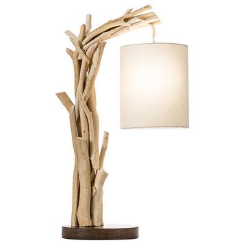 Modern Home Offset Driftwood Nautical Wooden Table Lamp - Natural Drift Wood Ha
