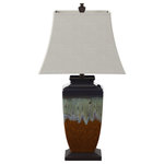 StyleCraft Home Collection - Reactive Glaze Ceramic Lamp With Natural Line Shade - Accent your decor with this lovely Table Lamp.