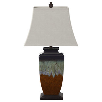 Reactive Glaze Ceramic Lamp With Natural Line Shade