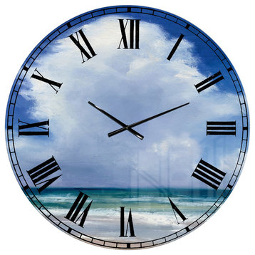 Beach Clouds Ii Coastal Landscape Oversized Metal Clock, 36x36