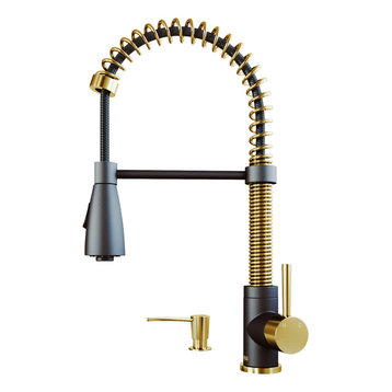 Brant Pull-Down Spray Kitchen Faucet, Matte Gold/Matte Black, With Soap Dispense