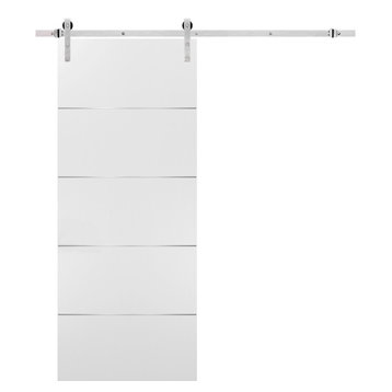 Planum 0020 Sliding Barn Door 36x84 White & Stainless Steel Hardware Rail 6.6ft