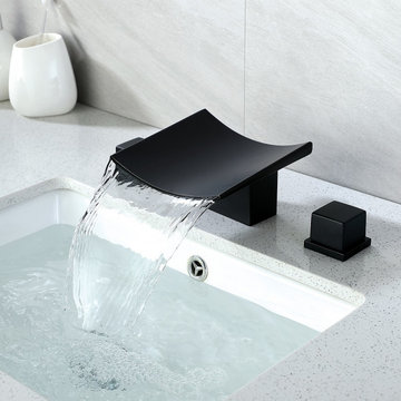$142.99 Grop Matte Black Waterfall Widespread Bathroom Sink Faucet Double Handle