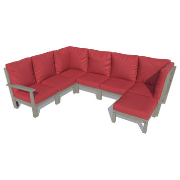 Bespoke 7-Piece Sectional Sofa Set With Ottoman, Firecracker Red/Coastal Teak