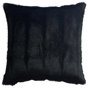 The Pillow Collection Black Faux Mink Throw Pillow, 18"