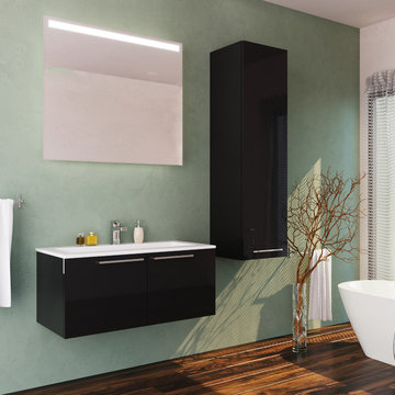 Aspe Glossy Black Wall Mount Bathroom Vanity
